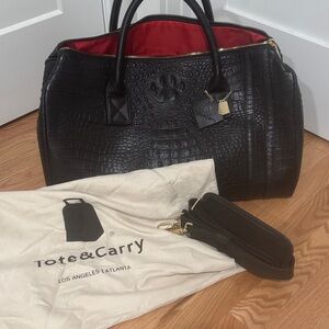 Black Croc-Embossed Women's Tote Bag